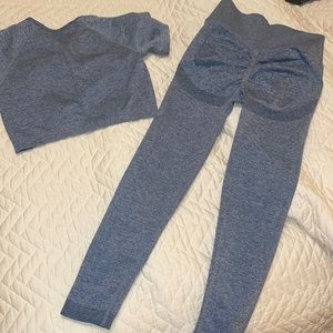 Shein light blue matching scrunch butt leggings and top size small